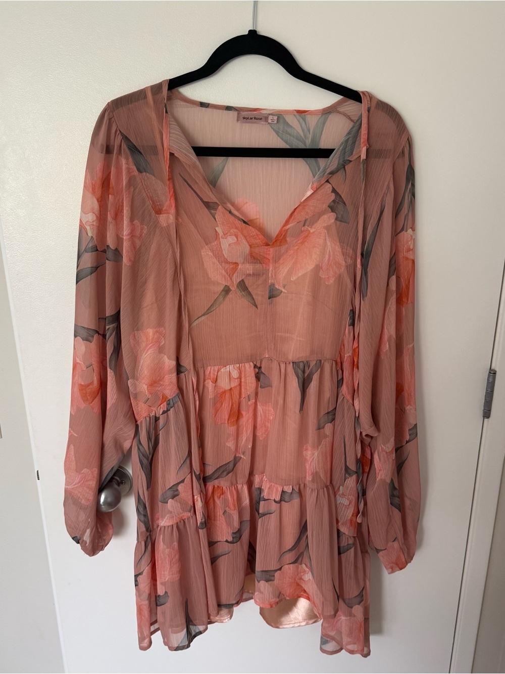 Sheer floral shift dress with slip